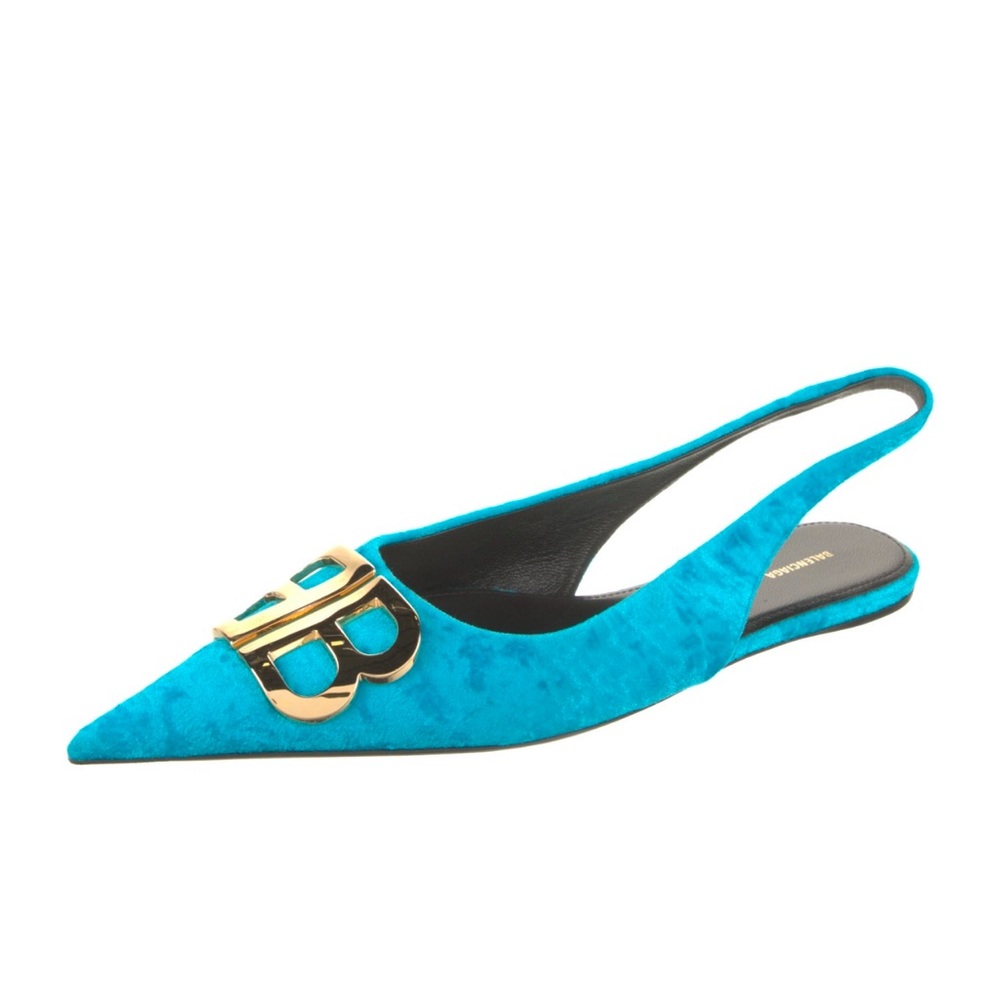 Blue Balenciaga Velvet Slingback Pointed Flats